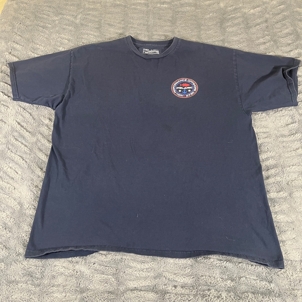 Pelagic High Performance Offshore Gear Fishing T-Shirt Mens XXL Navy Blue Cotton
